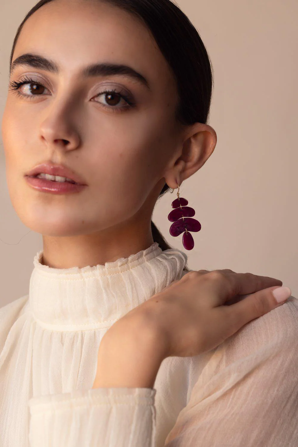 Small Ruby Oval Totem Earrings - Image 2