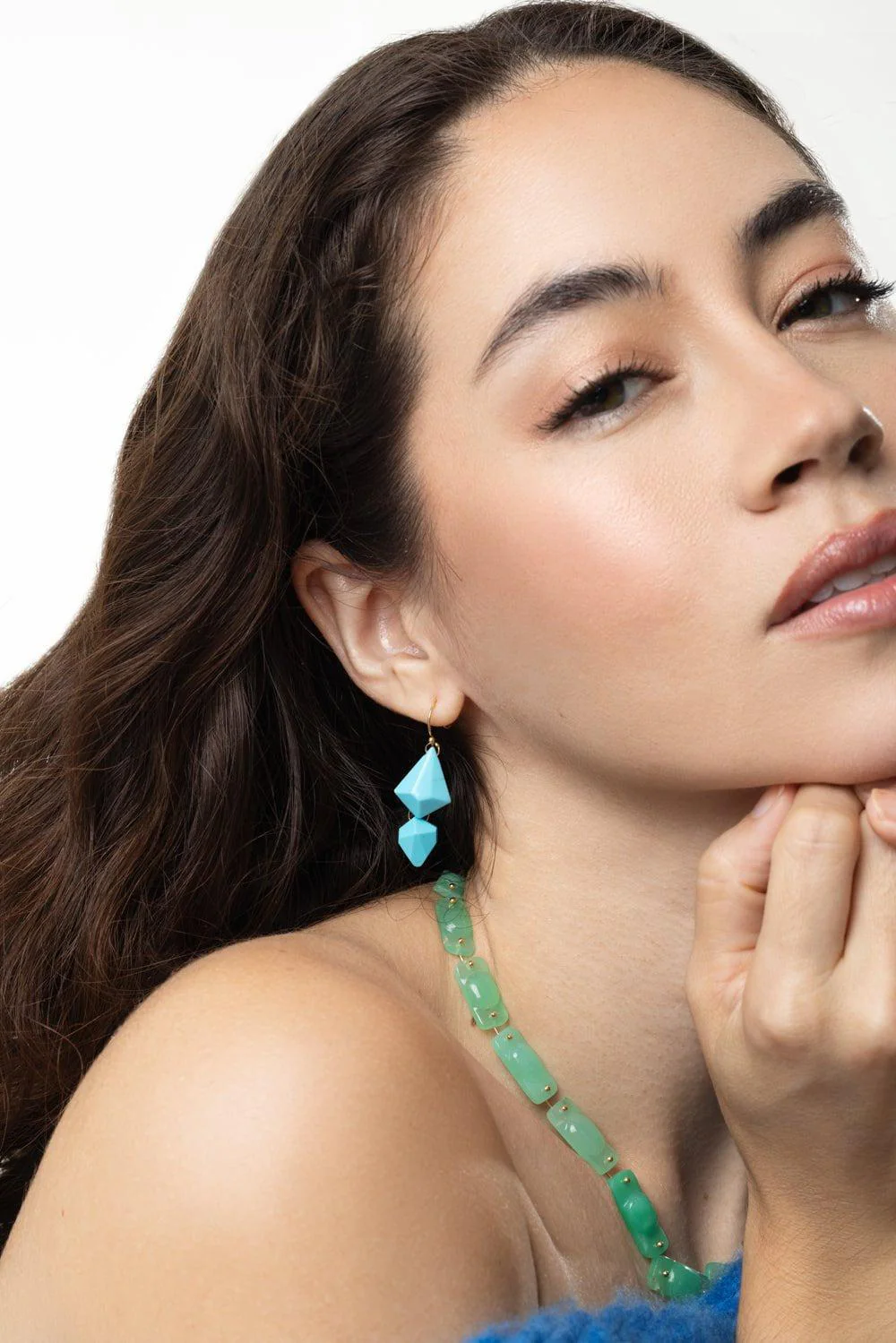 Turquoise Double Faceted Drop Earrings - Image 3