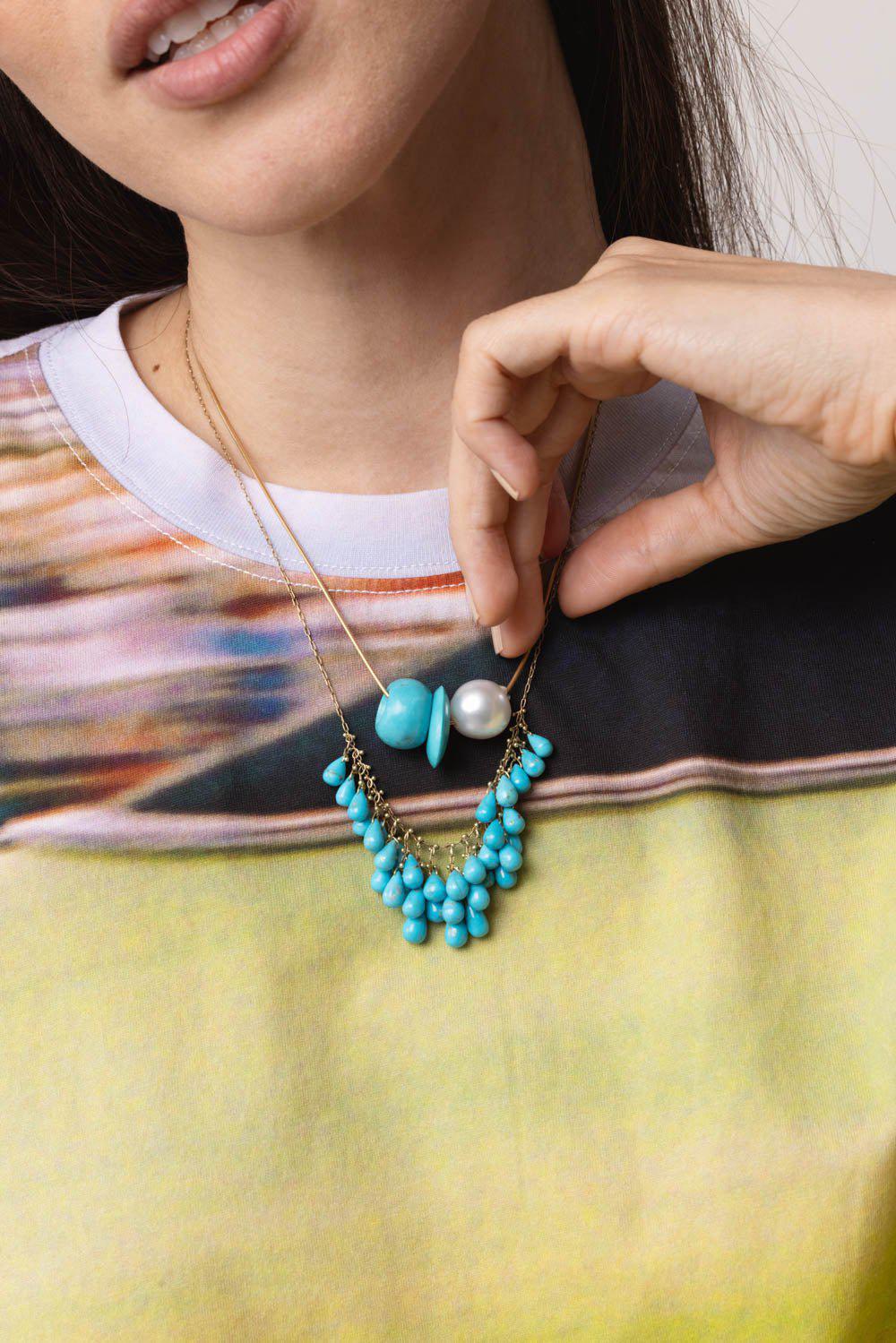 Turquoise Pearl Trade Bead Necklace - Image 4