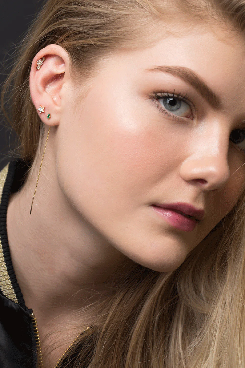 Three Diamond Flower Garland Stud - Image 2