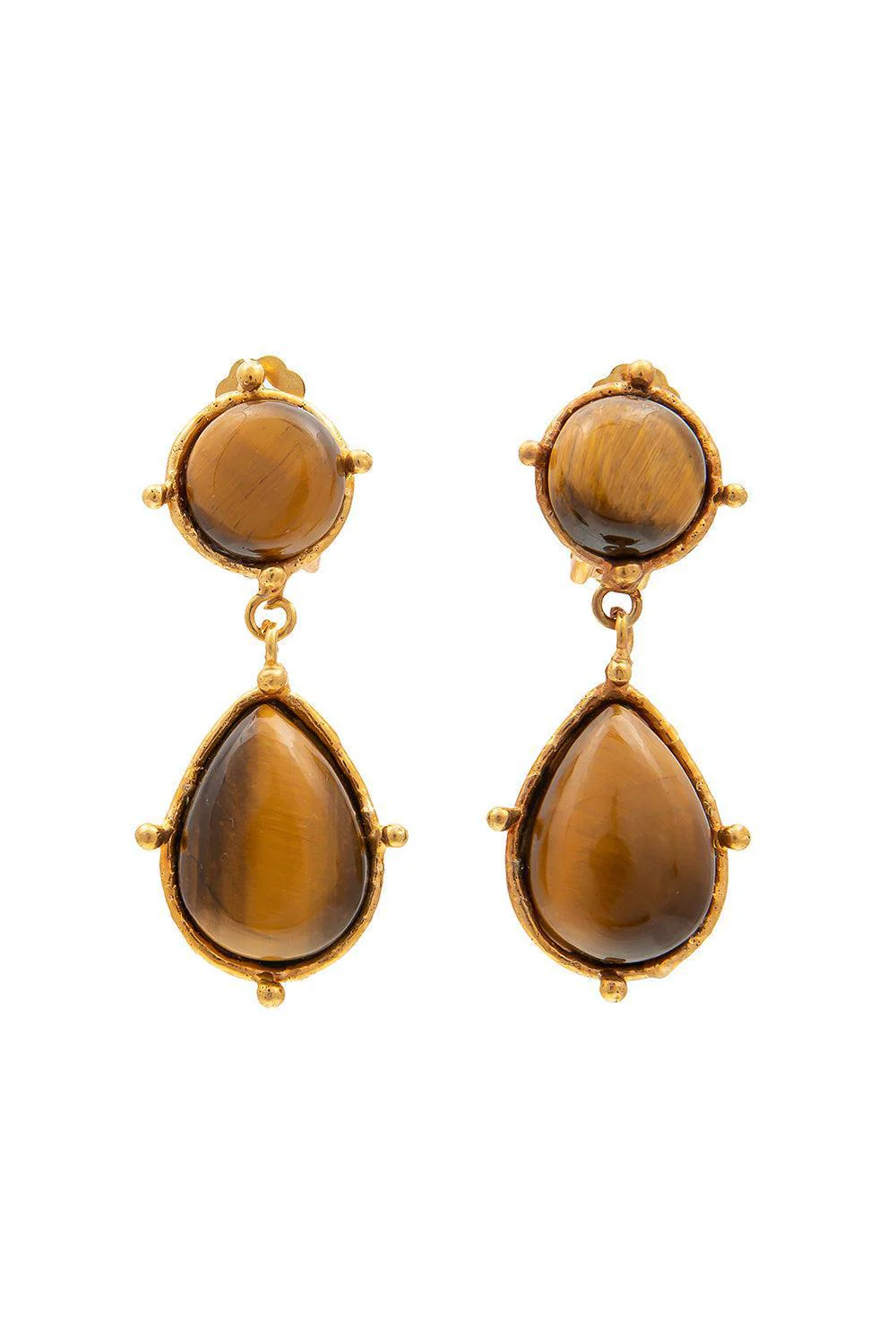 Tiger Eye 2 Pierres Dots Earrings