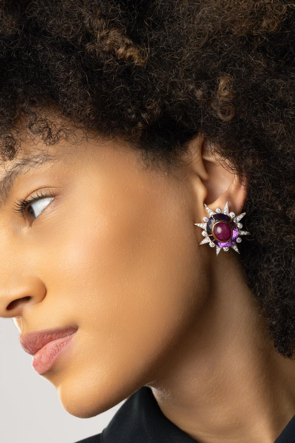 Amethyst Diamond Heart Drop Earrings - Image 4