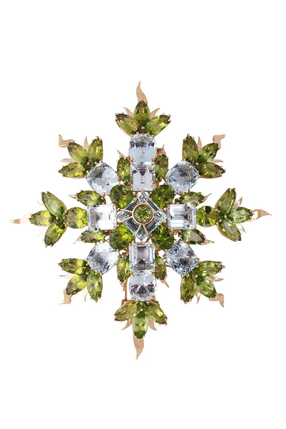 Amethyst Peridot Flame Flake Brooch