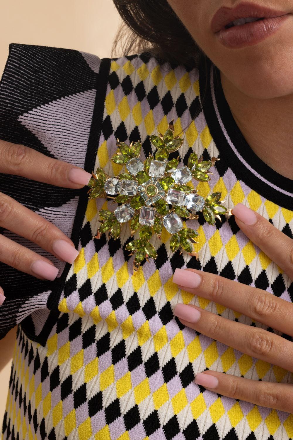 Amethyst Peridot Flame Flake Brooch - Image 2