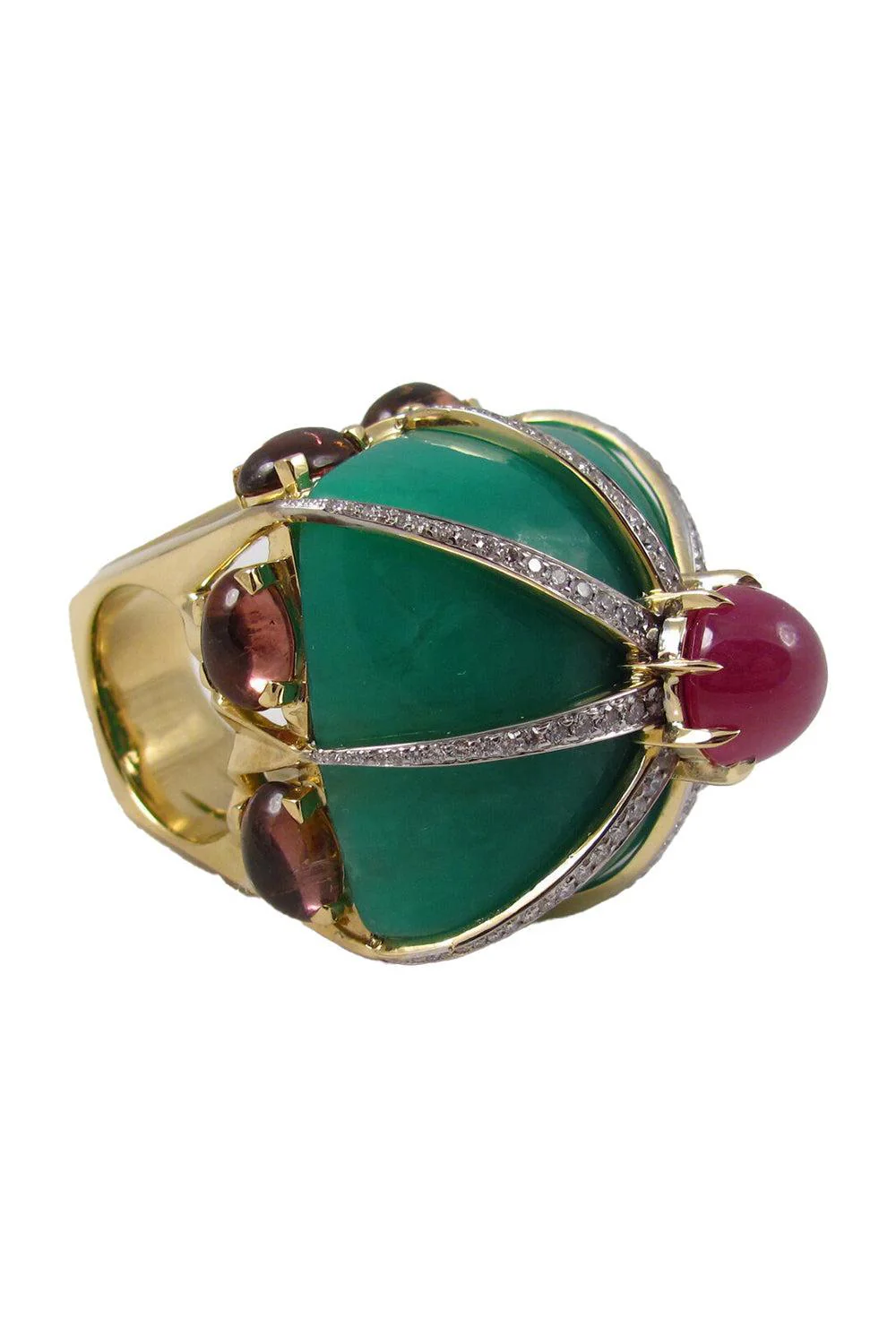 Chrysoprase Ruby Tourmaline Ring