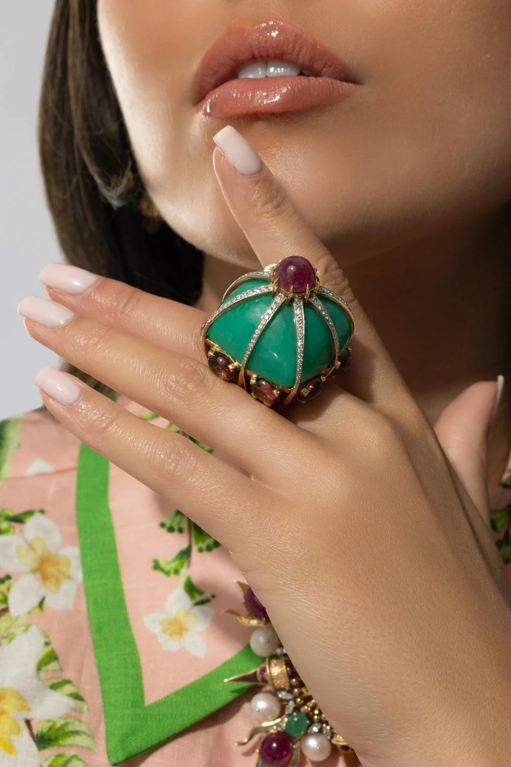 Chrysoprase Ruby Tourmaline Ring - Image 2