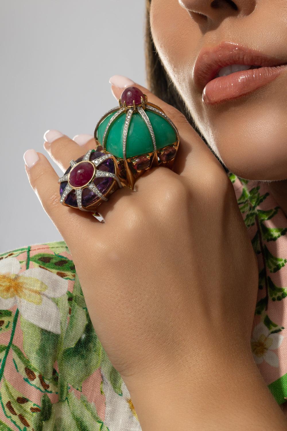 Chrysoprase Ruby Tourmaline Ring - Image 4