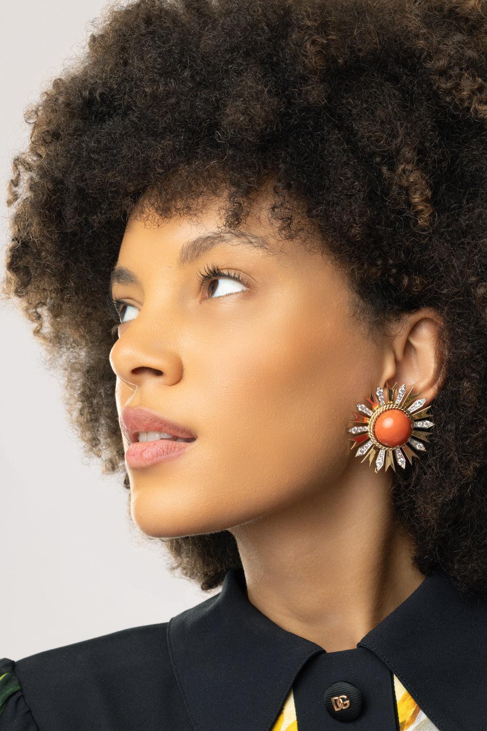 Coral Diamond Fan Earrings - Image 3
