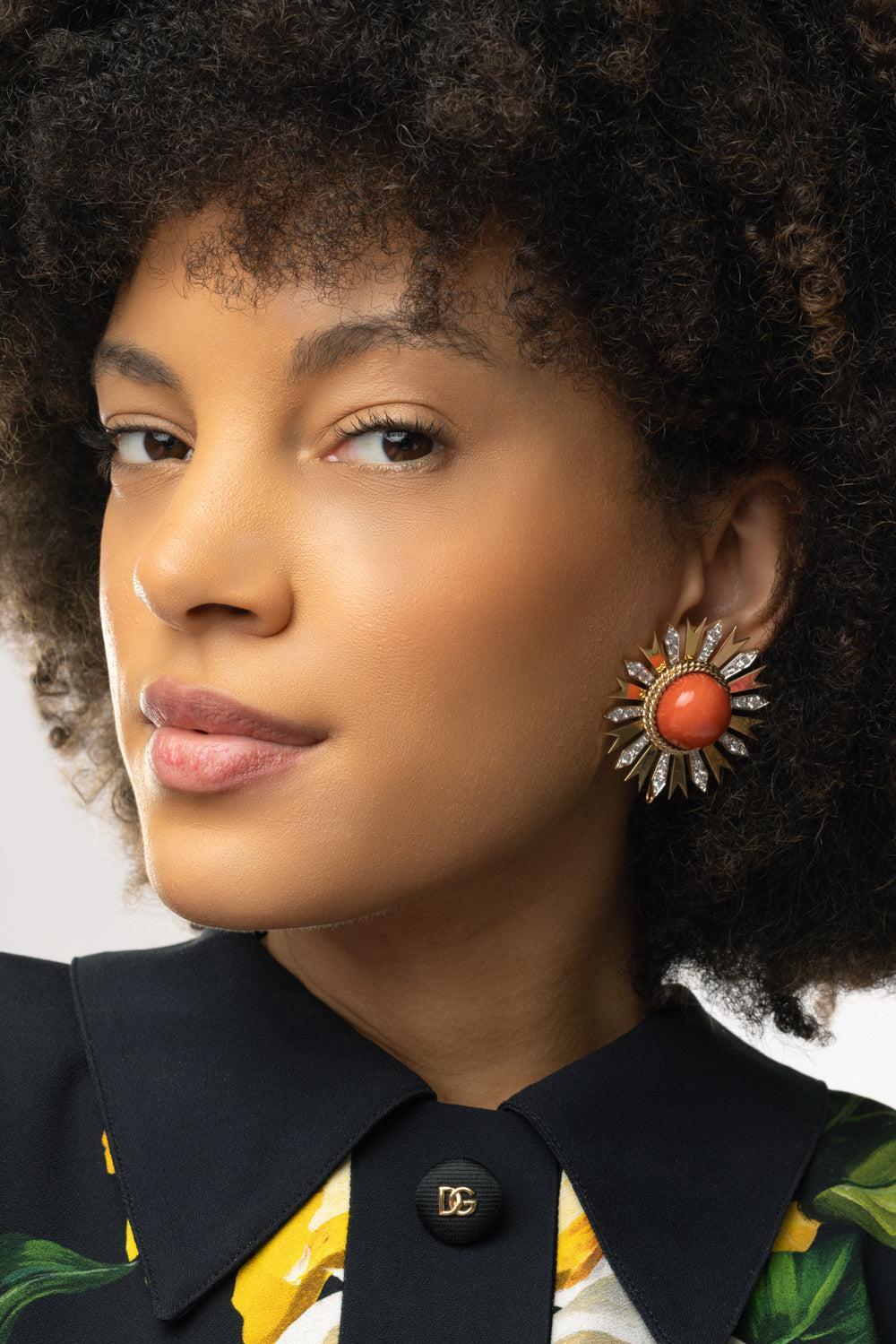 Coral Diamond Fan Earrings - Image 4
