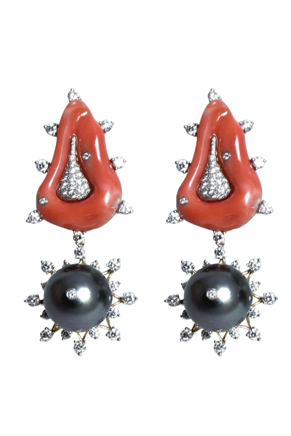 Coral Diamond Pearl Earrings