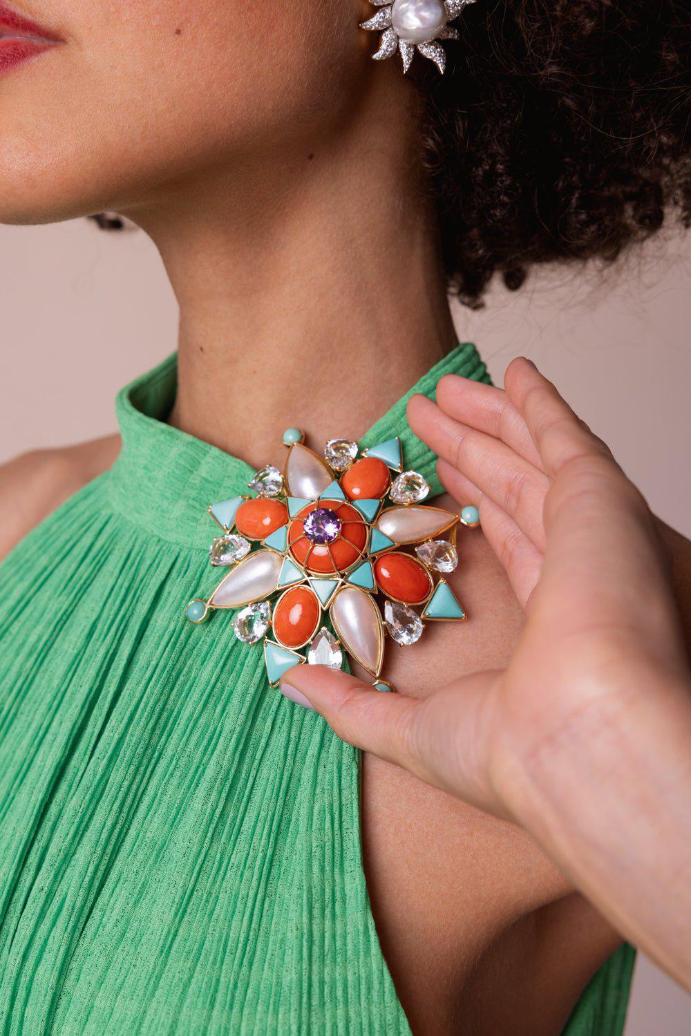 Coral Turquoise Brooch - Image 2