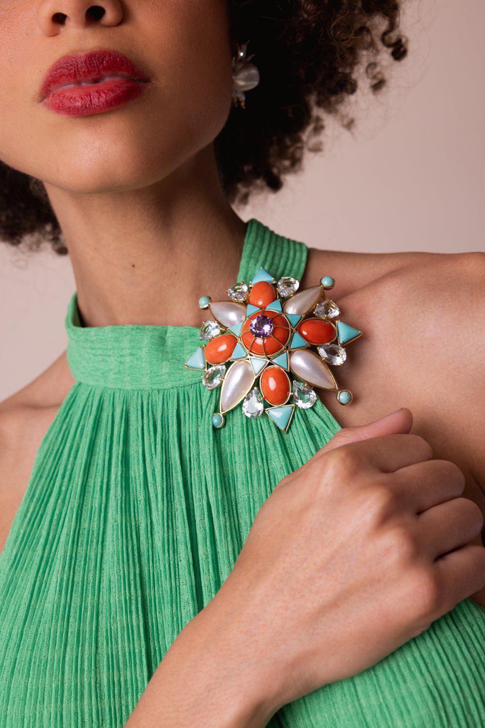 Coral Turquoise Brooch - Image 3