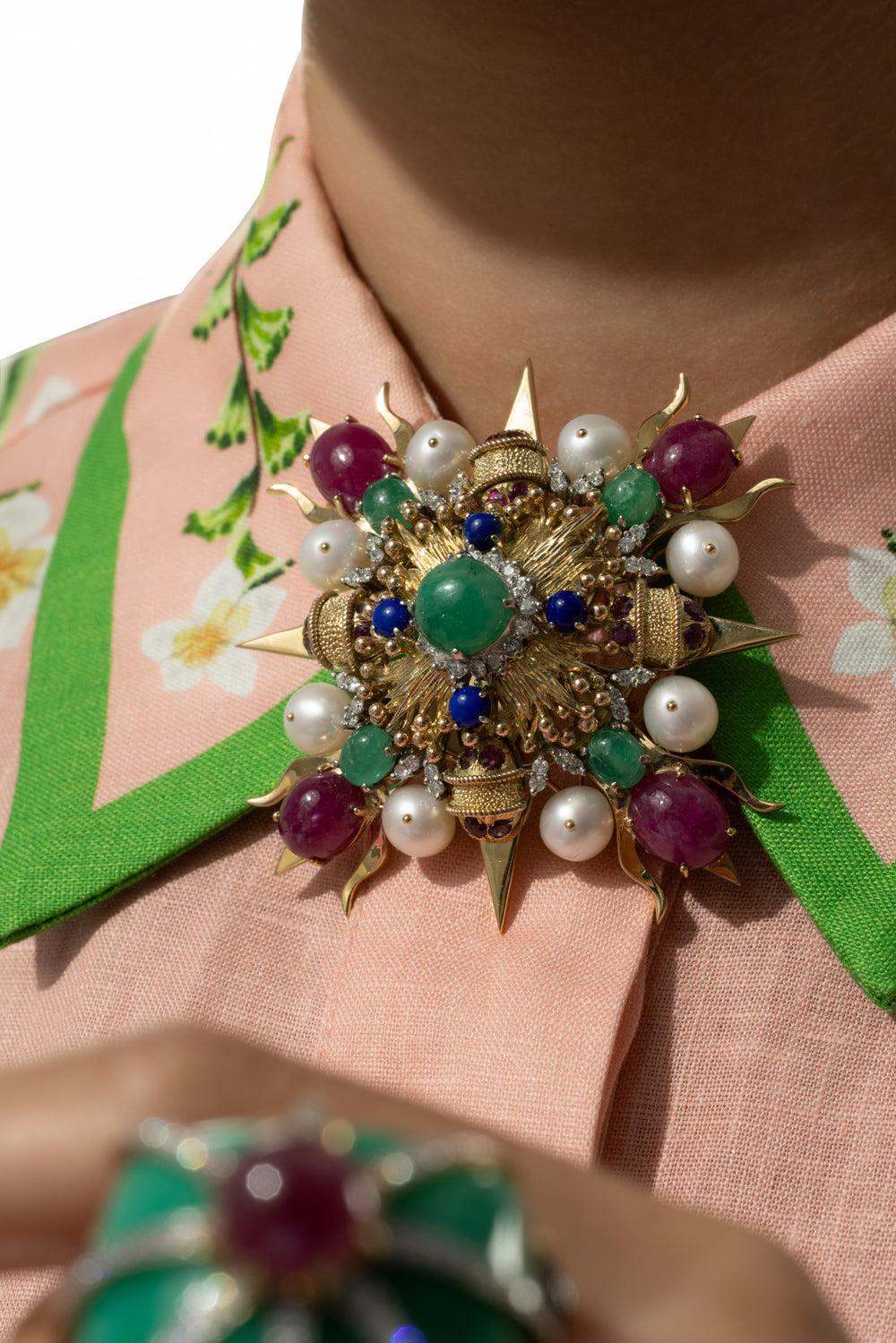 Emerald Sapphire Ruby Brooch - Image 3