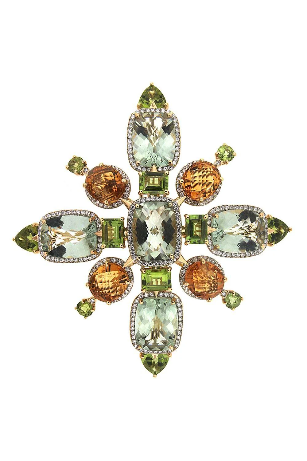 Green Amethyst Diamond Flake Brooch