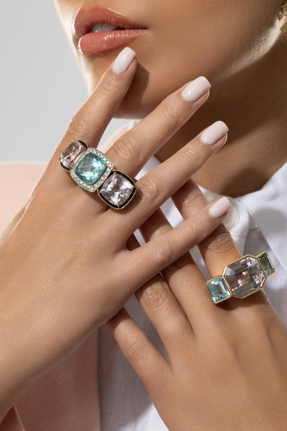 Kunzite Aquamarine Garnet Ring - Image 4