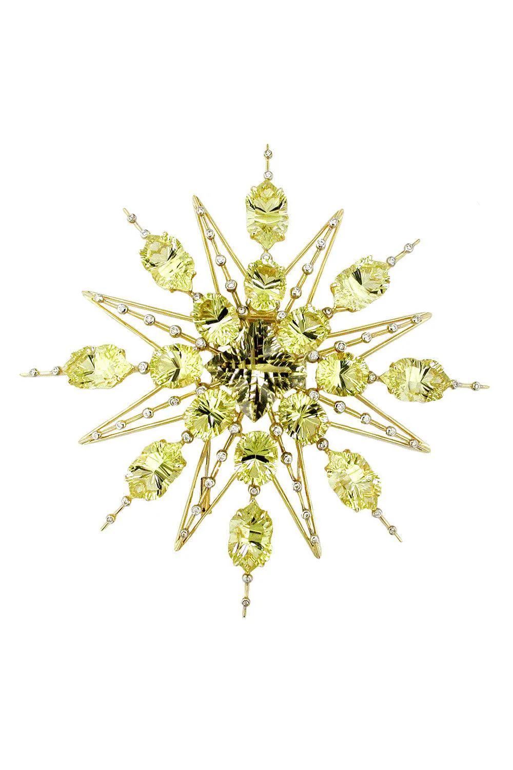 Lemon Quartz Diamond Star Brooch
