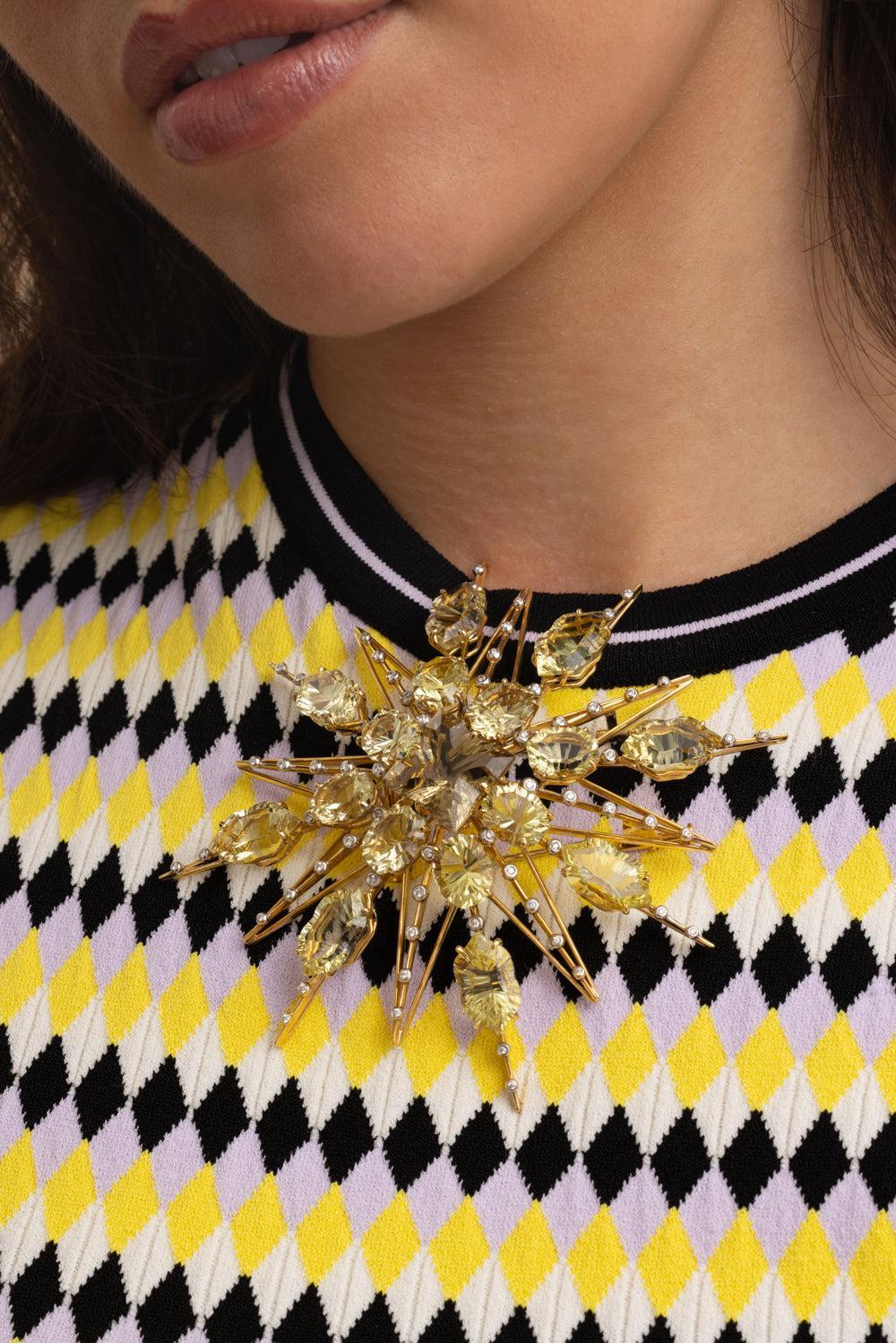 Lemon Quartz Diamond Star Brooch - Image 3