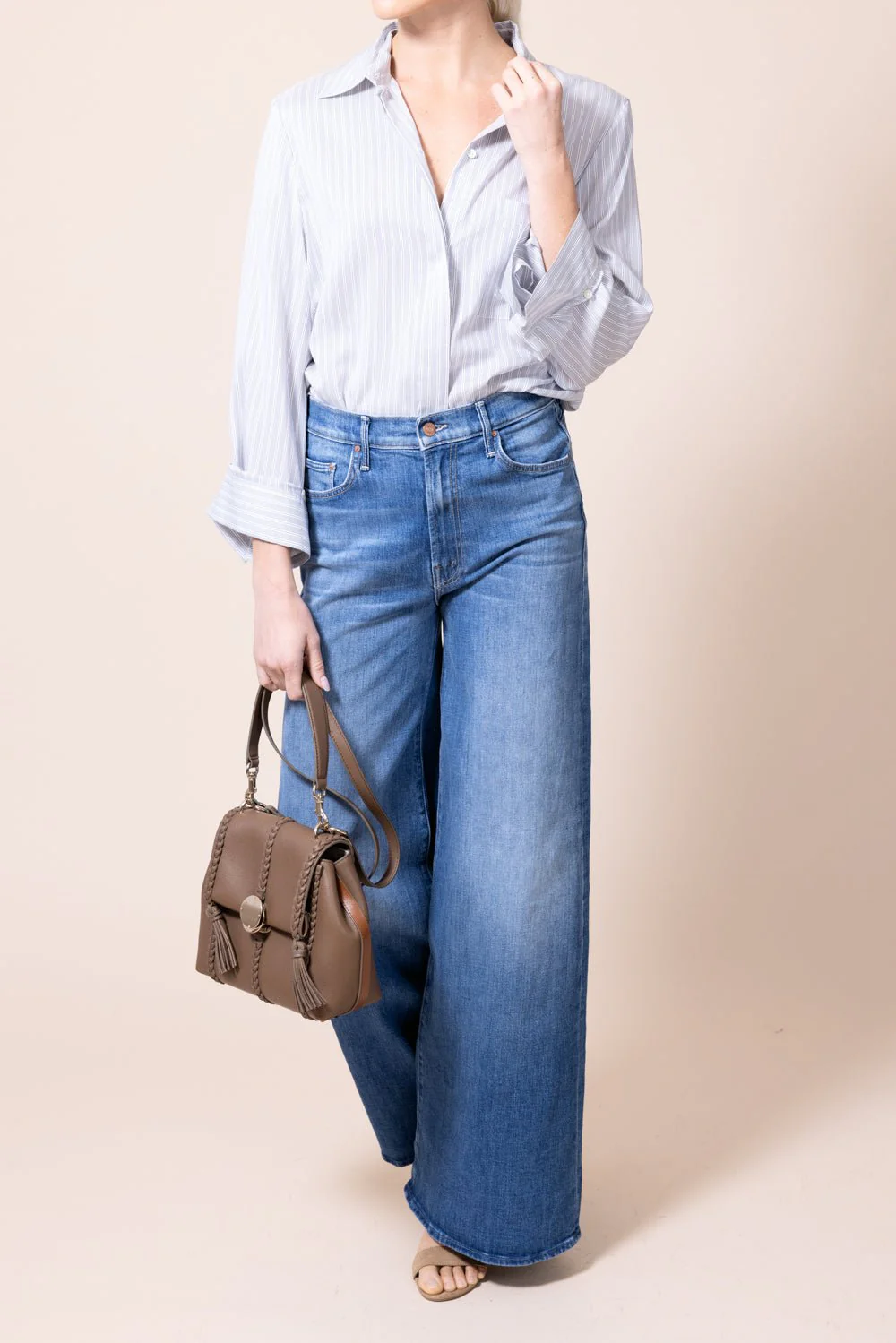 Boyfriend Silk Shirt - Blue Stripe - Image 3