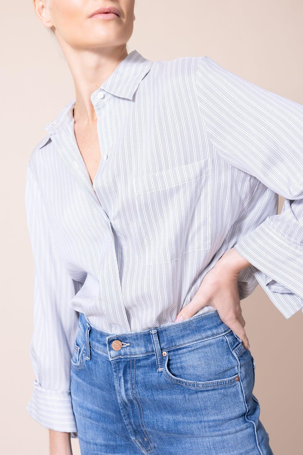 Boyfriend Silk Shirt - Blue Stripe - Image 5