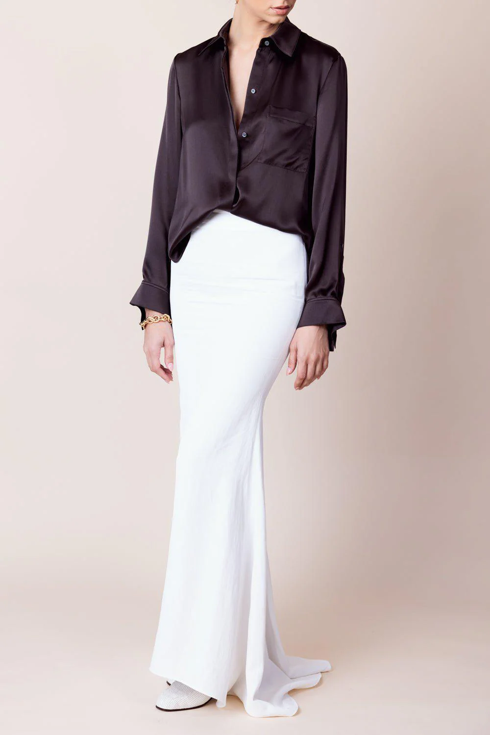 Boyfriend Silk Shirt - Turkish Coffee - Image 3