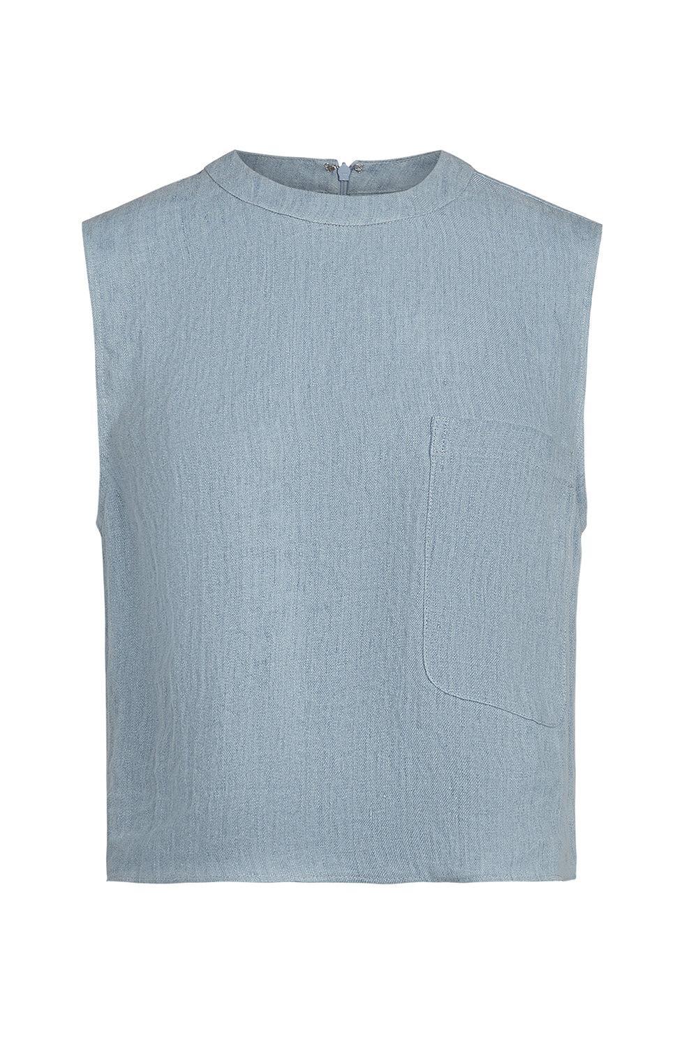 Cropped Muscle Tank- Light Indigo