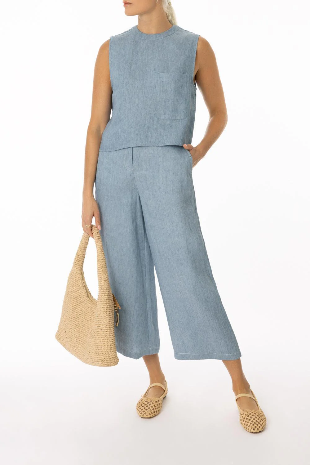 Cropped Muscle Tank- Light Indigo - Image 2