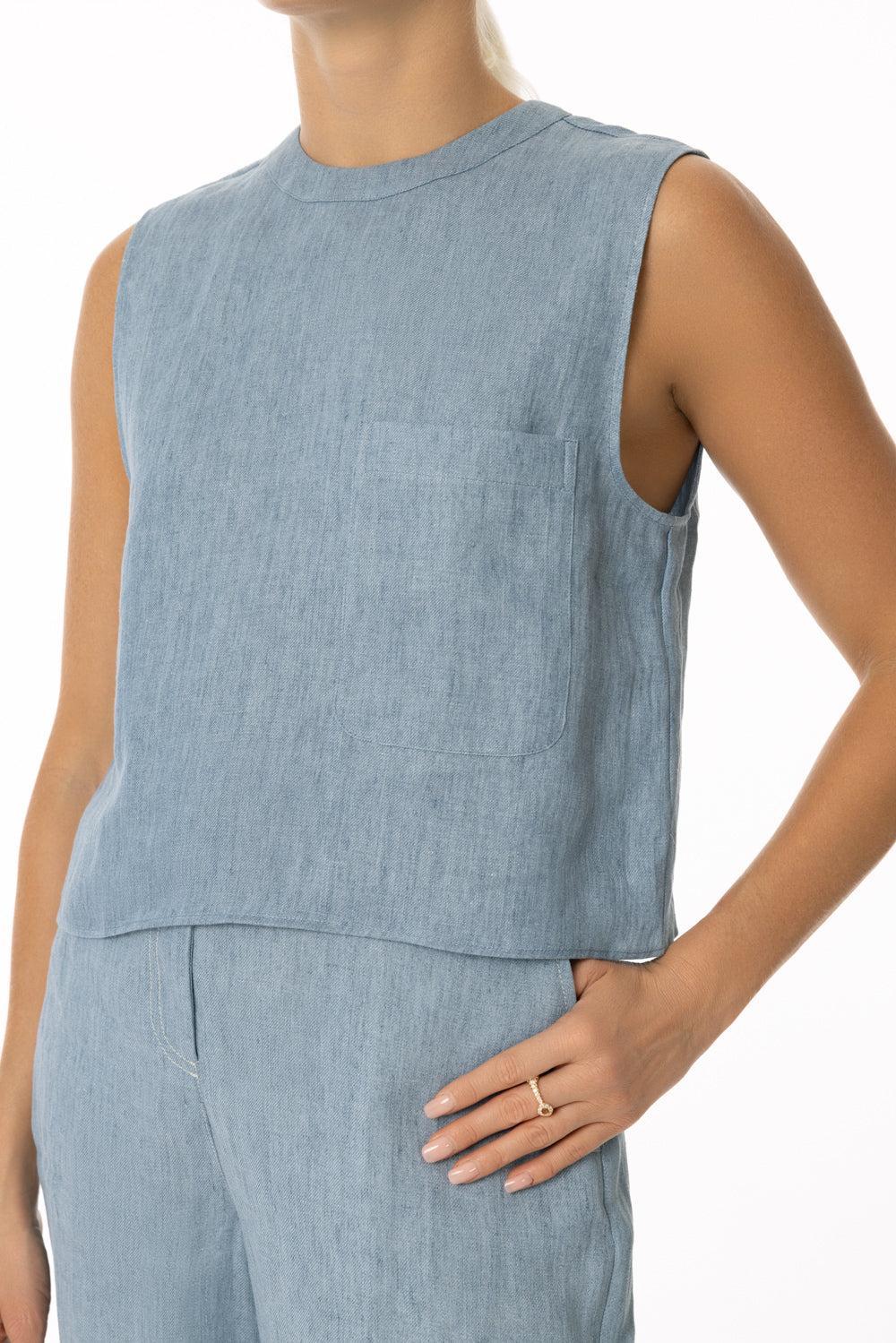 Cropped Muscle Tank- Light Indigo - Image 3
