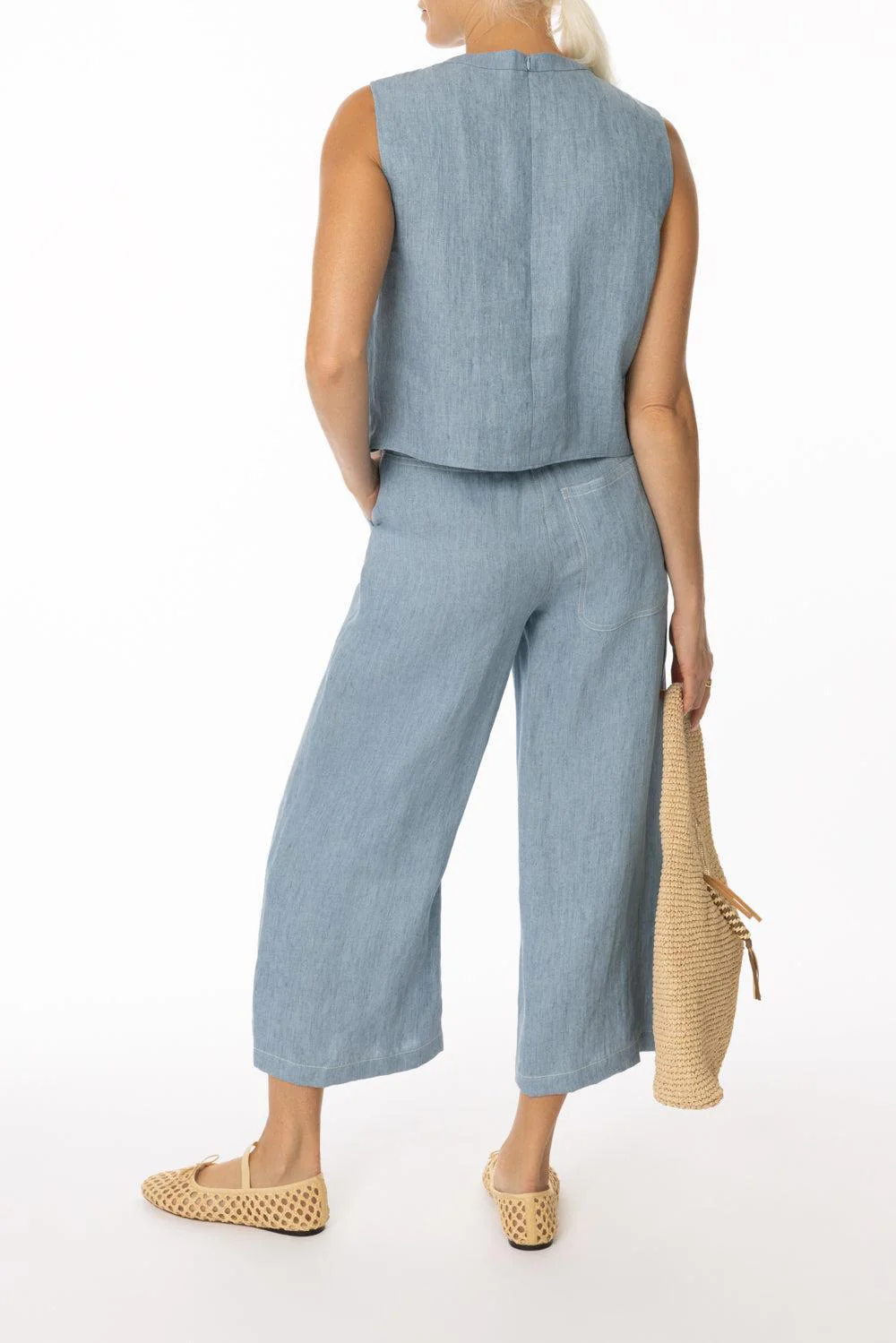 Cropped Muscle Tank- Light Indigo - Image 4