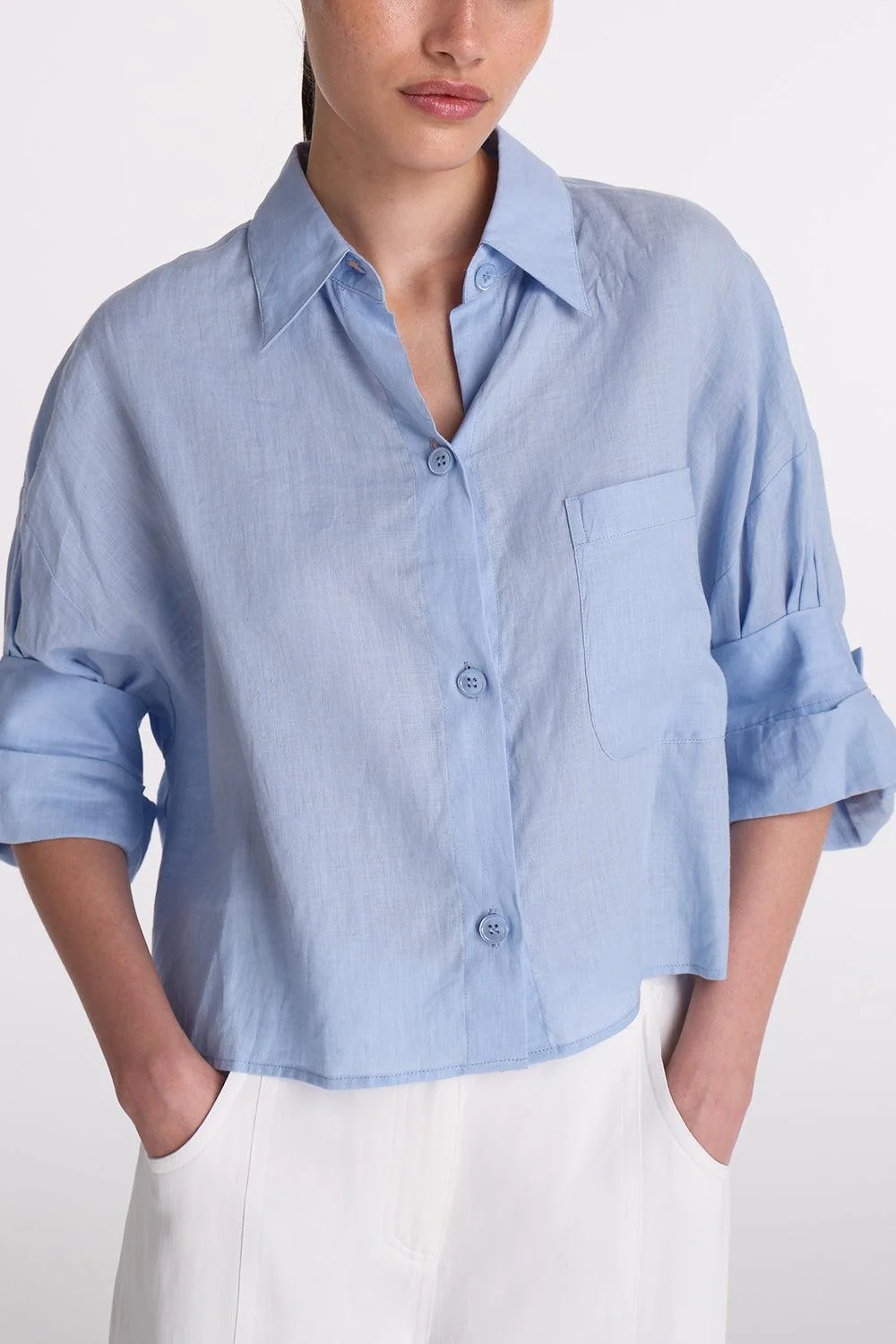Next Ex Linen Shirt - Baby Blue - Image 3