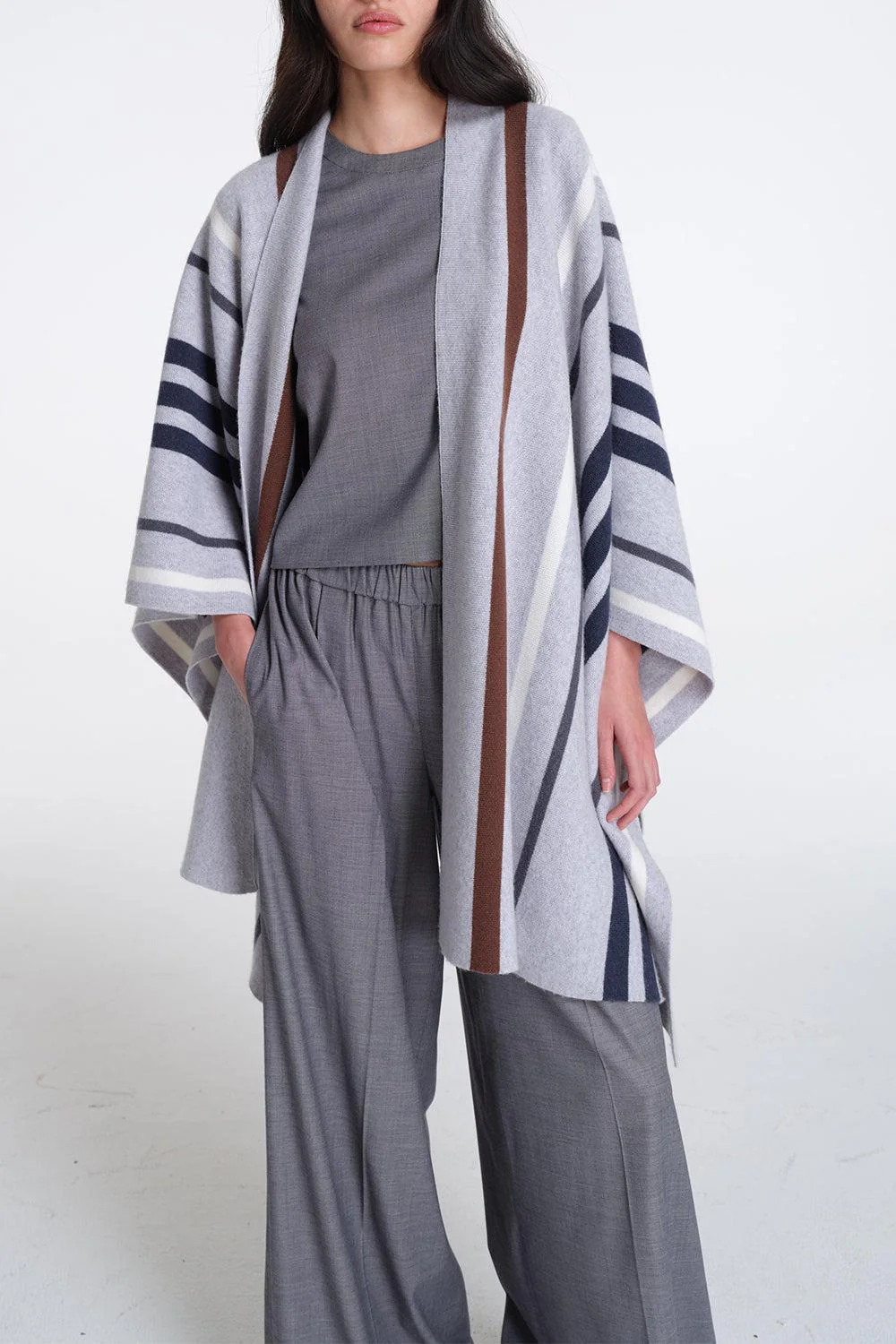Striped Wrap Poncho - Image 2
