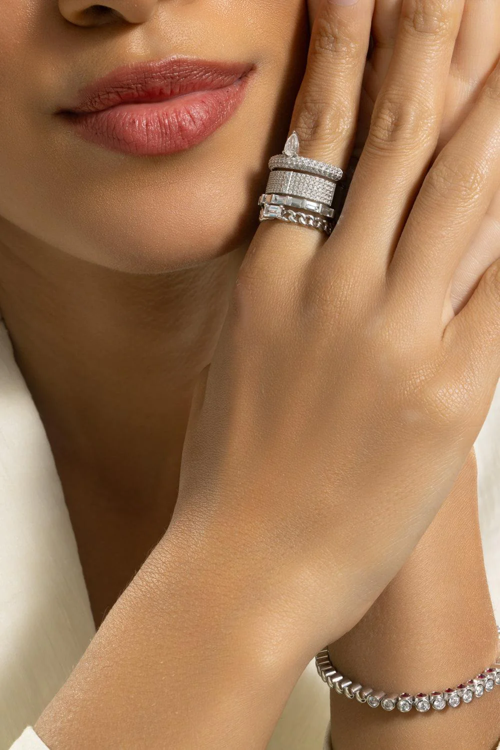 Diamond Mixed Metal Typestack Band - Image 4