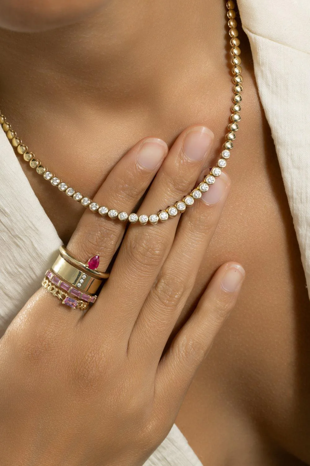 Diamond Ruby Tubbo Sideway Tennis Necklace - Image 4