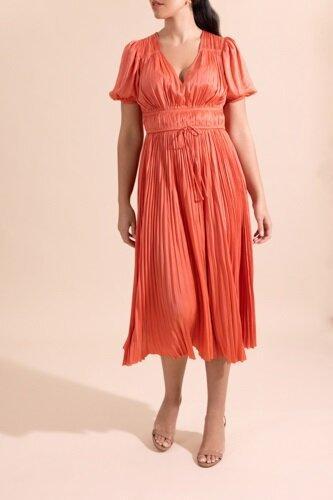 Audra Puff Sleeve Dress - Coral - Image 2