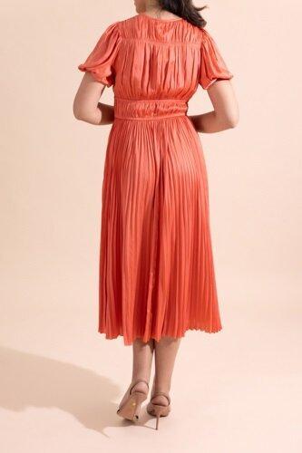 Audra Puff Sleeve Dress - Coral - Image 4