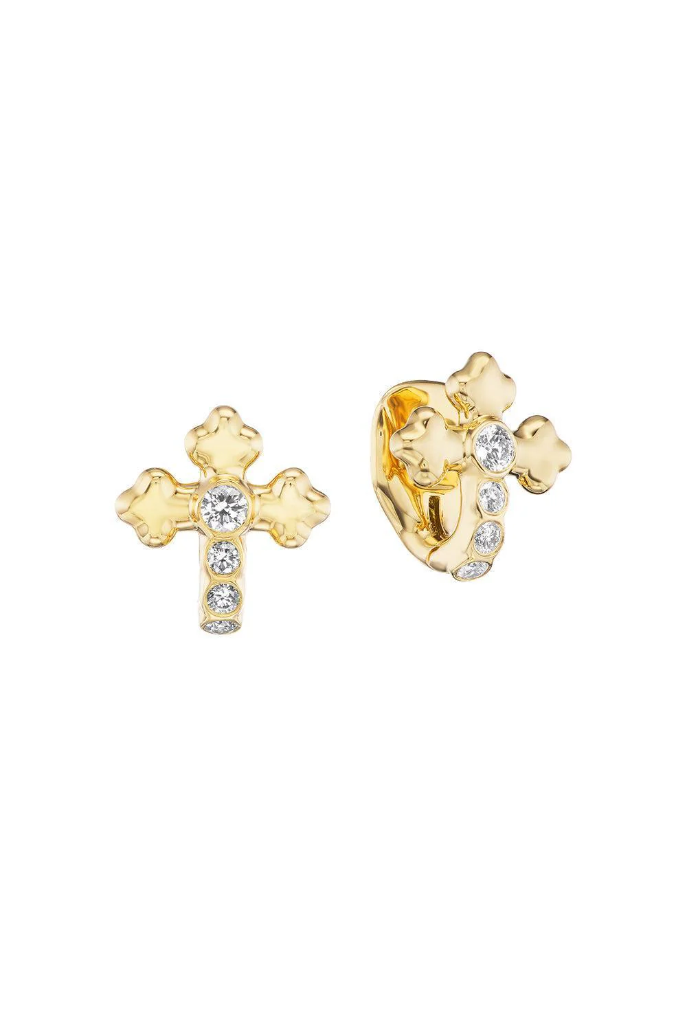 Diamond Cross Huggie Earrings