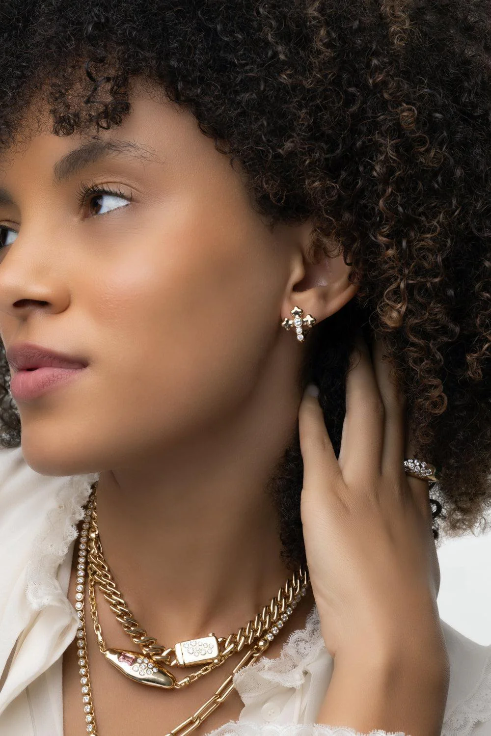 Diamond Cross Huggie Earrings - Image 3