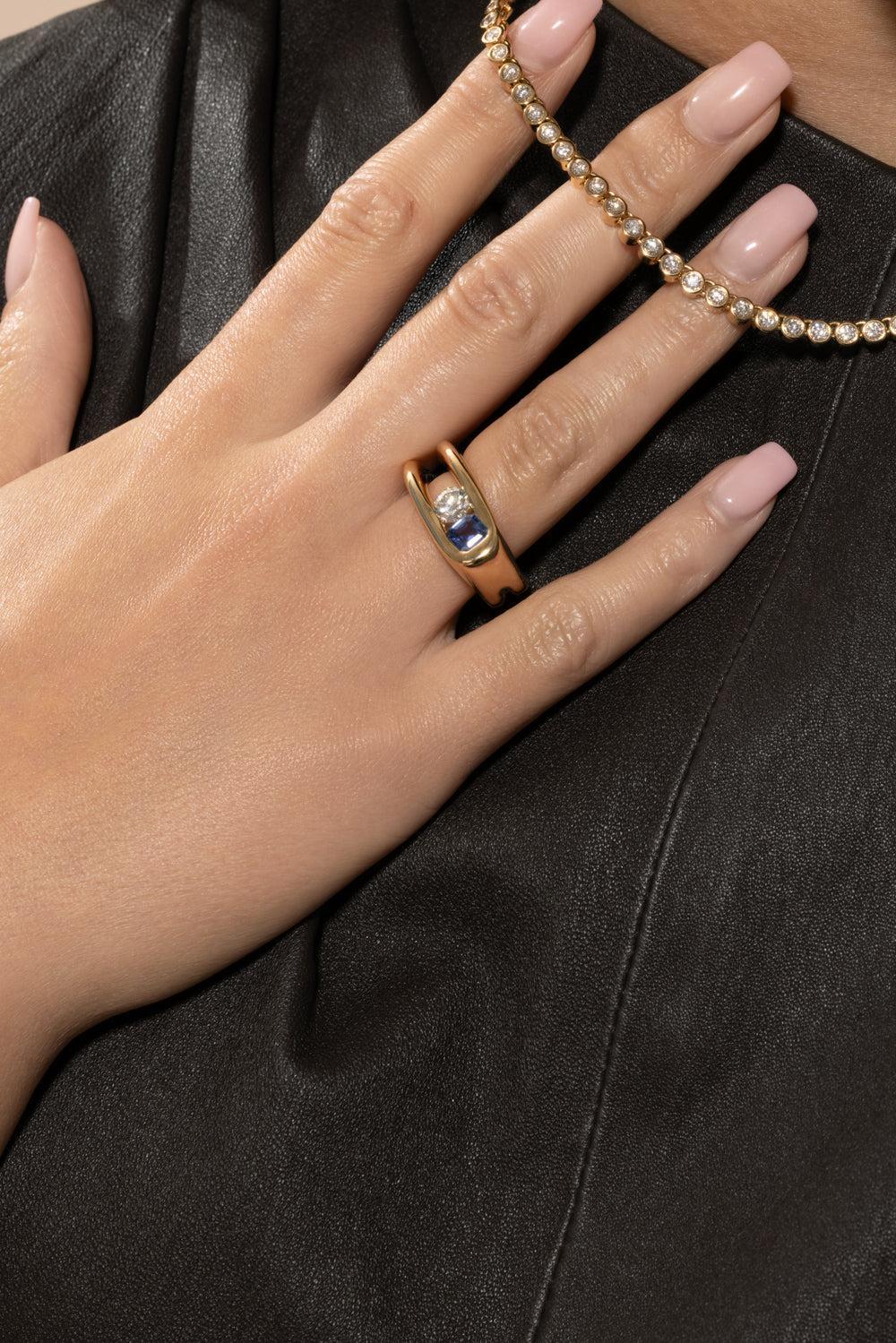 Blue Sapphire Diamond Impact Ring - Image 2