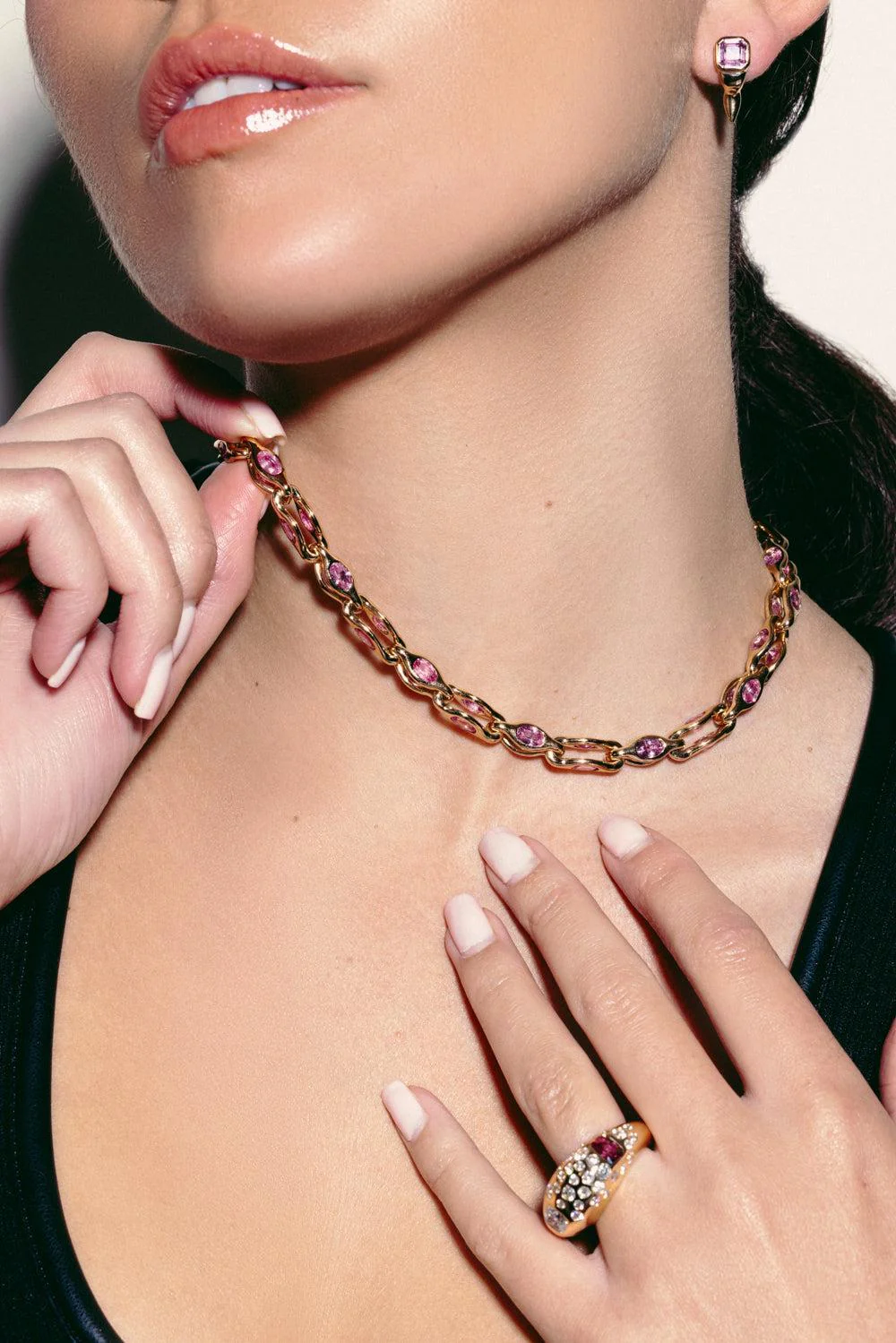 Pink Sapphire Gem Heavy Metal Necklace - Image 2