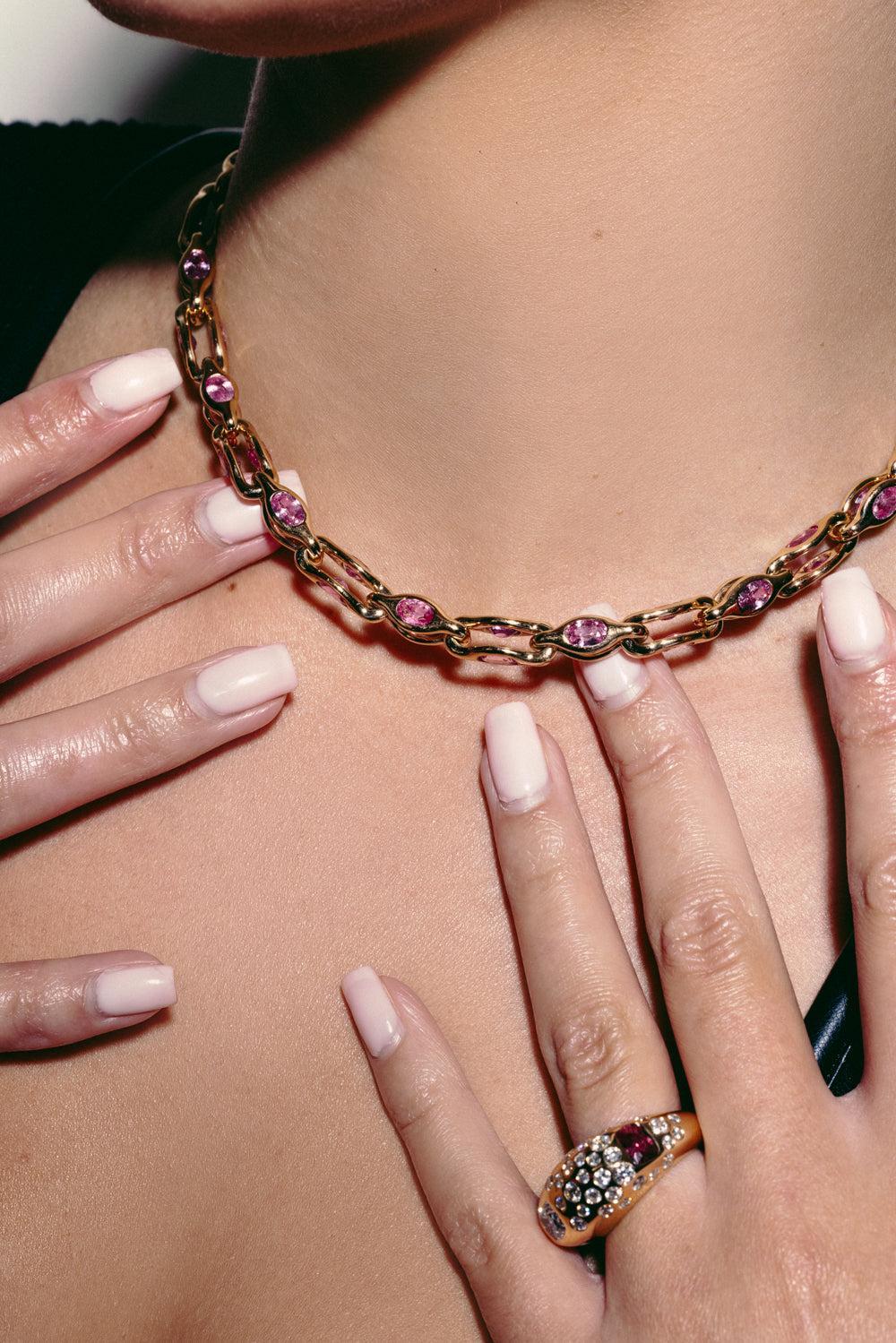 Pink Sapphire Gem Heavy Metal Necklace - Image 3