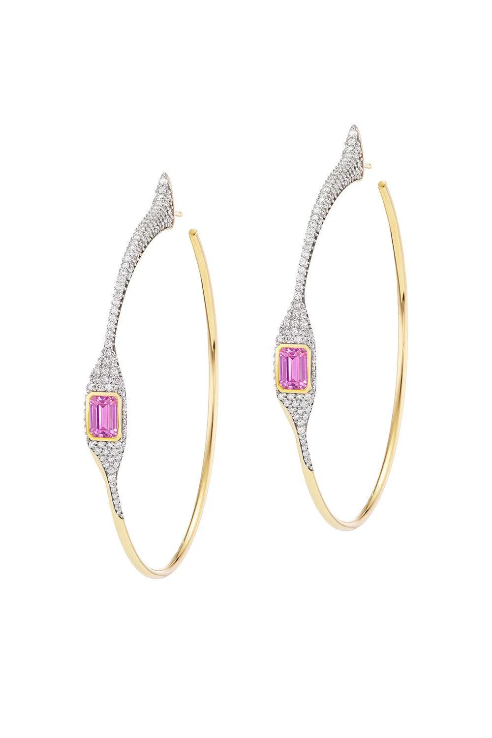 Pink Sapphire Pave Tusk Hoop Earrings