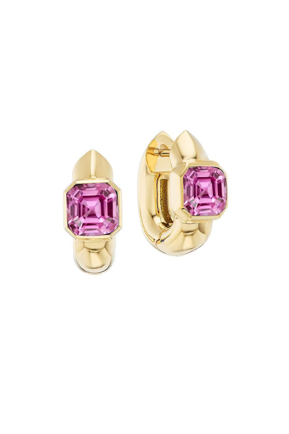 Pink Sapphire Tusk Huggie Earrings