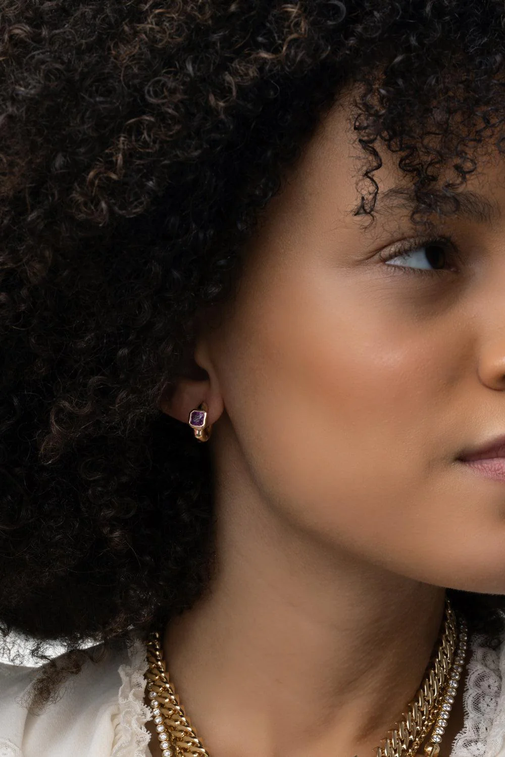 Pink Sapphire Tusk Huggie Earrings - Image 3