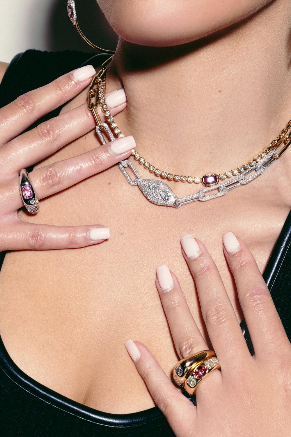 Pink Sapphire Vessel Tennis Necklace - Image 2