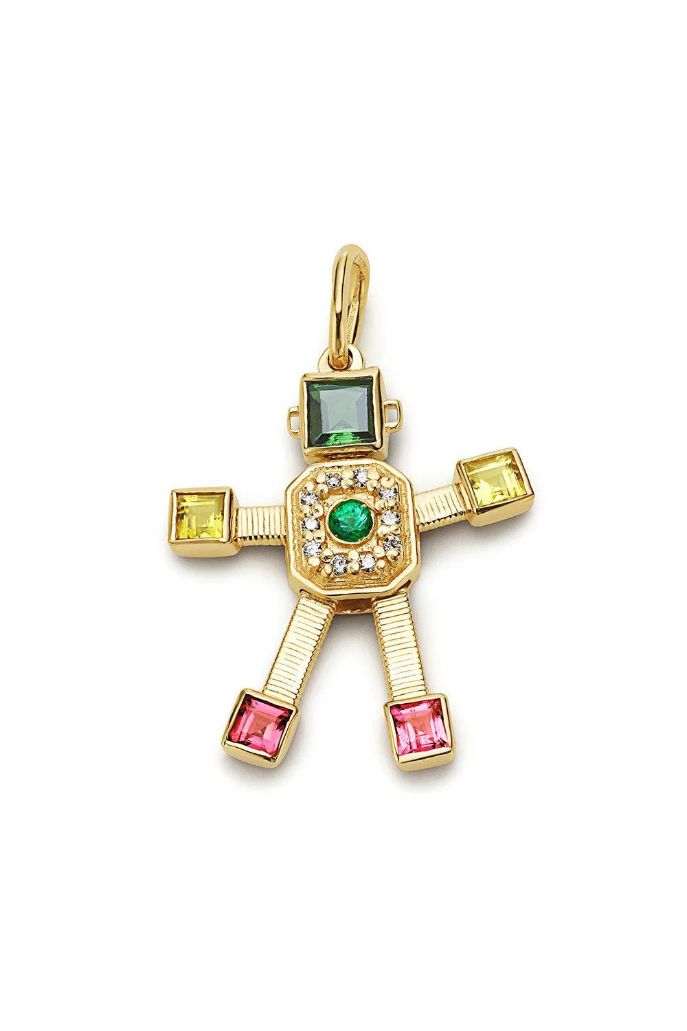 Diamond Emerald Tourmaline Midi Bespoke Disco Robot Pendant