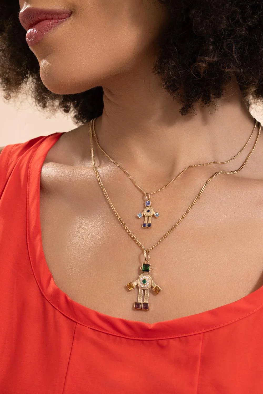 Diamond Emerald Tourmaline Midi Bespoke Disco Robot Pendant - Image 2