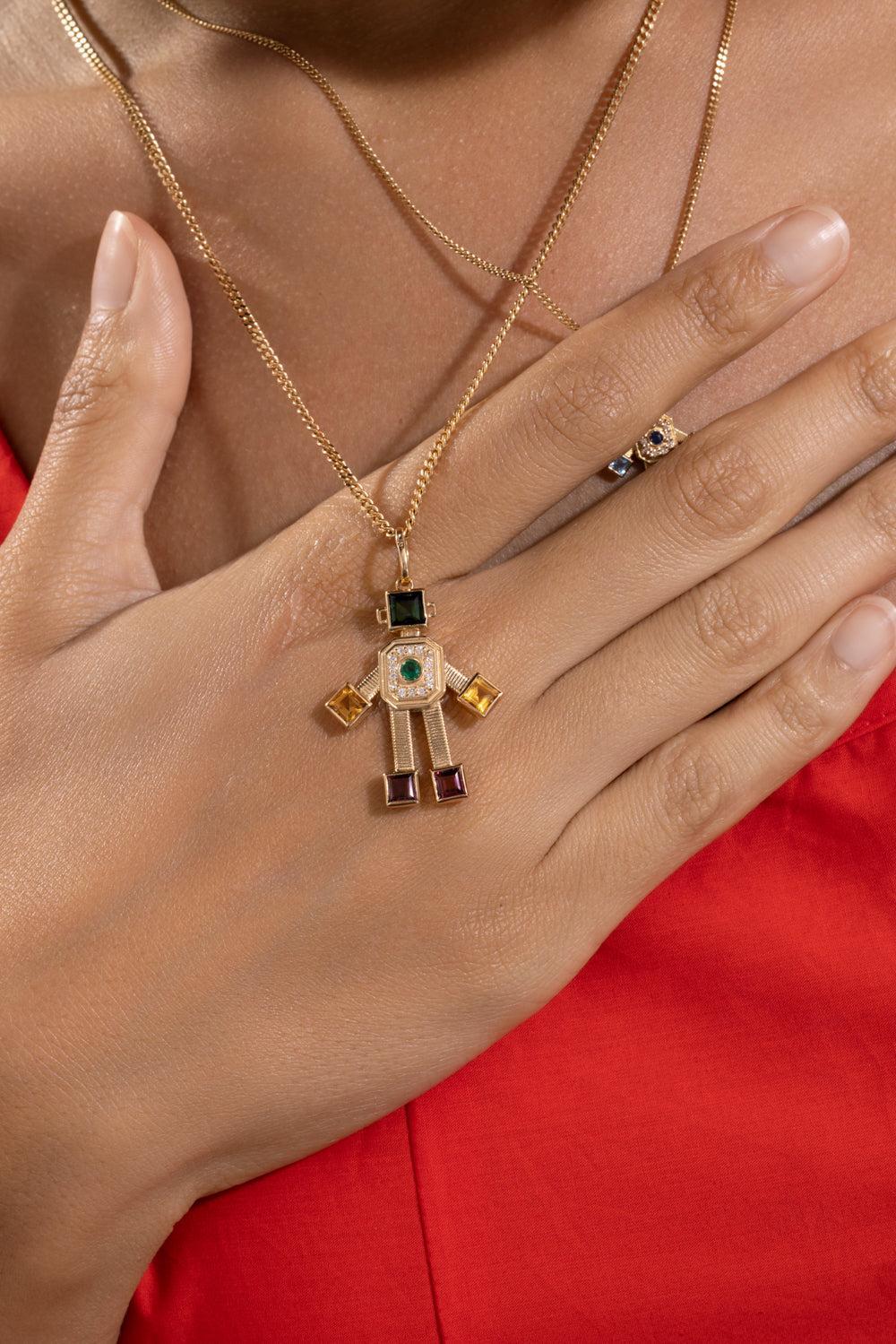 Diamond Emerald Tourmaline Midi Bespoke Disco Robot Pendant - Image 4