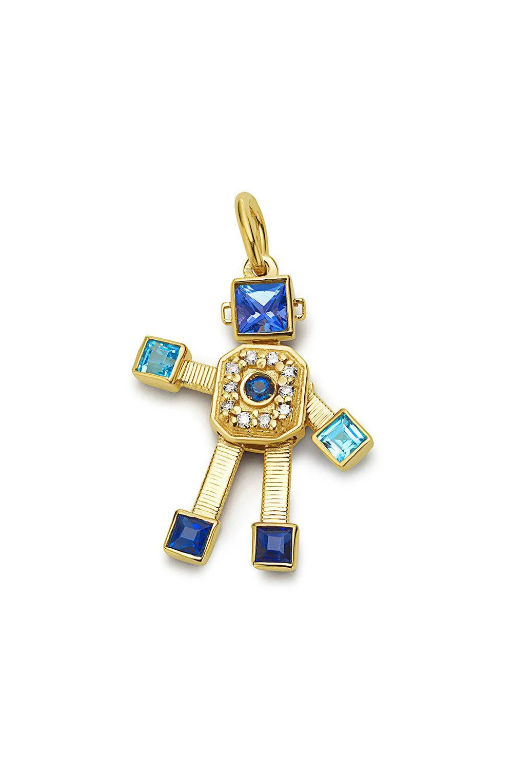 Diamond Sapphire Mini Denim Heart Robot Pendant