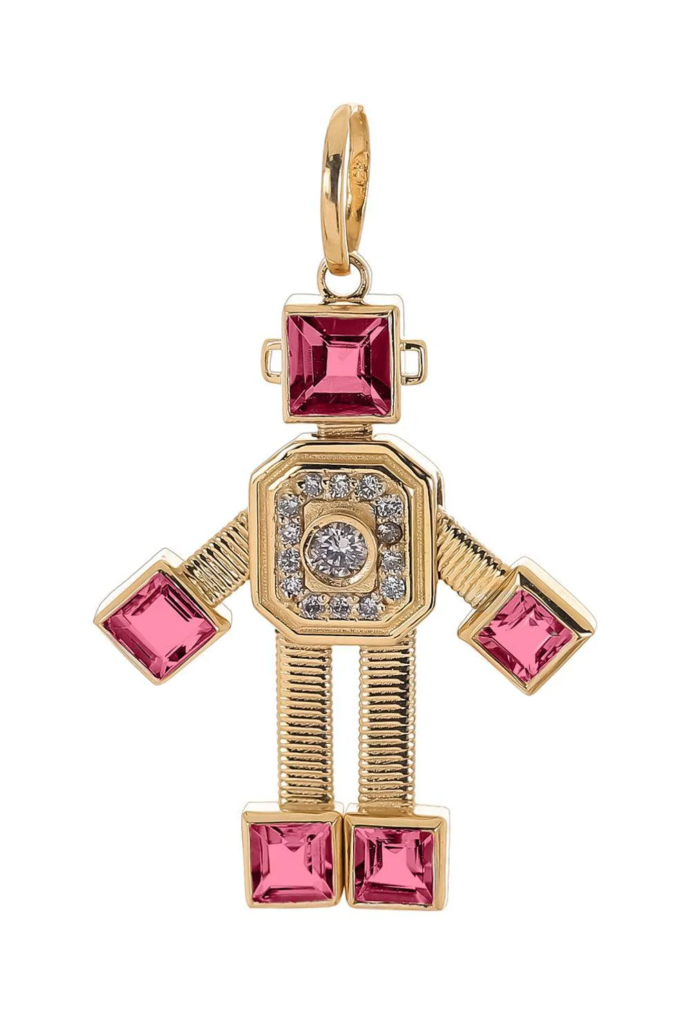 Pink Tourmaline Heart Robot Pendant