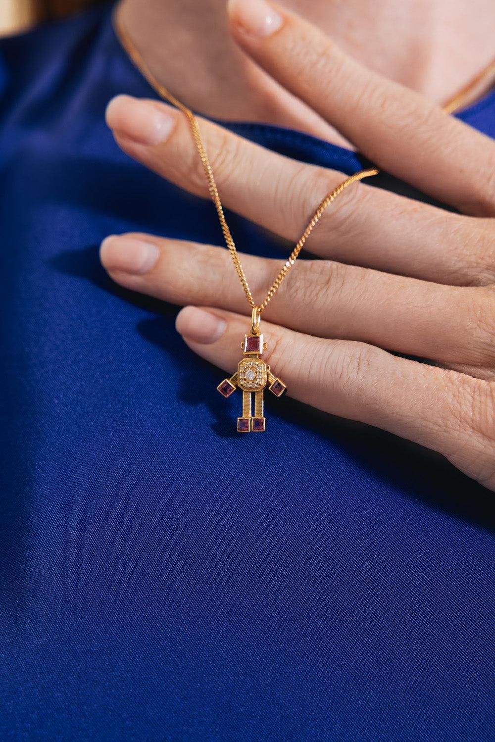 Pink Tourmaline Heart Robot Pendant - Image 4
