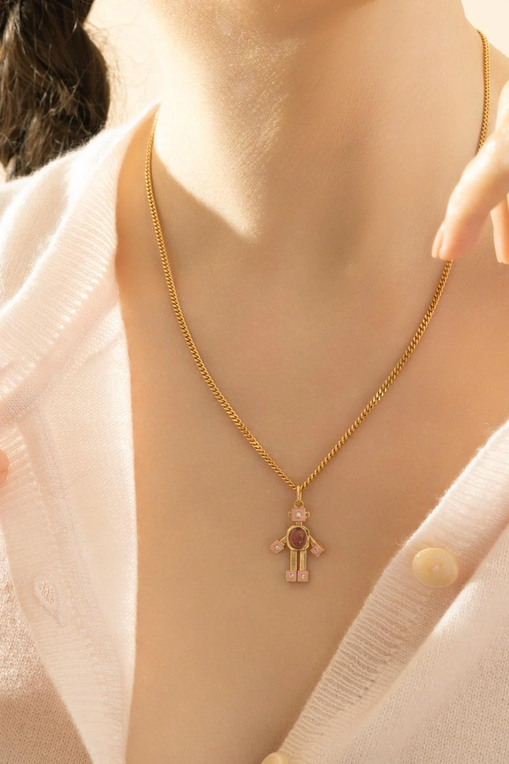 Tourmaline Diamond Marissa Pink Mini Bespoke Robot Pendant - Image 2